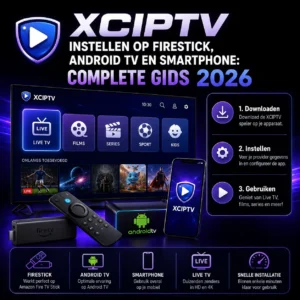 XCIPTV instellen op Firestick, Android TV en smartphone complete gids 2026 met stap voor stap downloaden, configureren en gebruiken van de IPTV speler voor live tv, films, series, sport en 4K streaming.