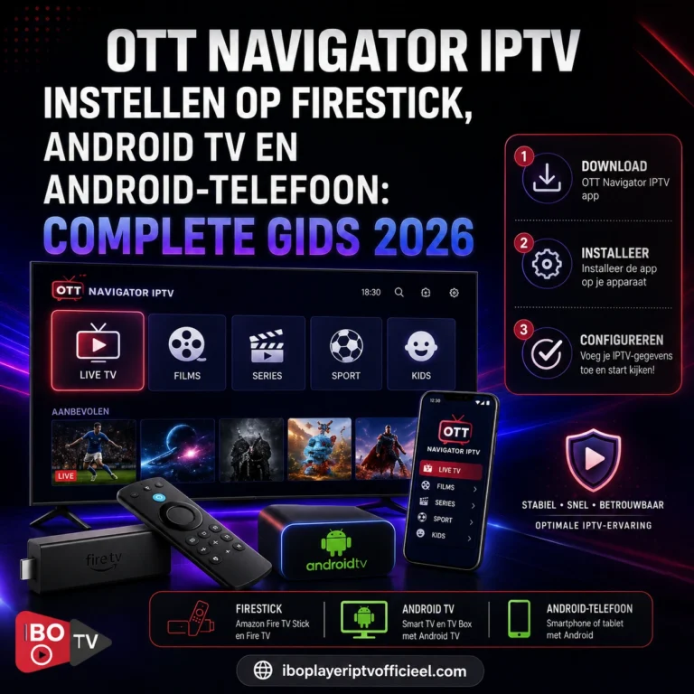 OTT Navigator IPTV instellen op Firestick, Android TV en Android-telefoon met compleet stappenplan voor 2026.